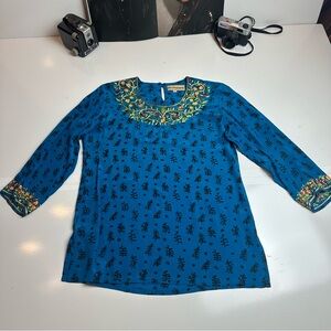 Ritu Agnihotri Vibrant Blue Floral Women's Silk  Blouse
